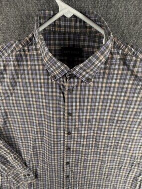 Scott Barber 2XL Long Sleeve Button Up Shirt Men Check Blue Gray Cotton Business